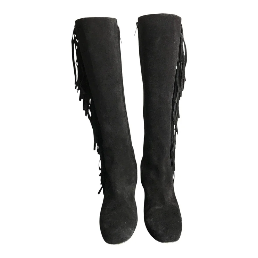 Saint Laurent Boot 10 Fringe Knee High YSL Suede Quiet Luxury Boho Festival Chic